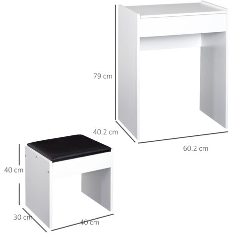 HOMCOM Dressing Table Set Cushioned Stool Flip-up Mirror Chipboard White