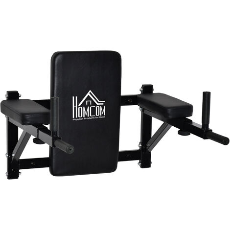 HOMCOM Wall Mounted Dip Station Knee Leg Raise Chin Up Pull Up Rack Home Gym Fitness