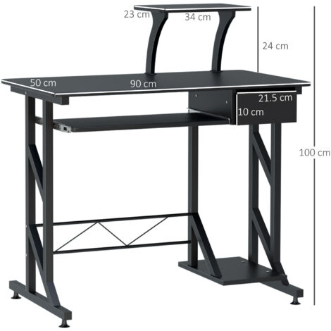 HOMCOM Computer Desk Executive Wooden PC Tray Table Home Office Workstation Black