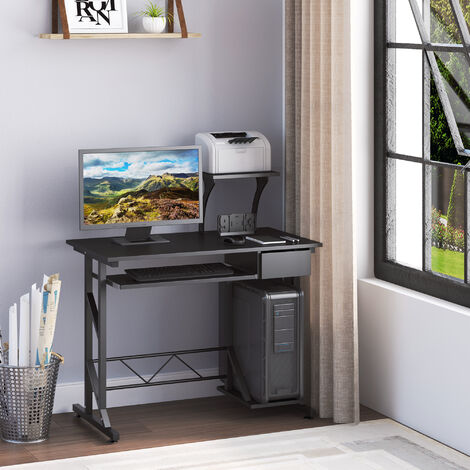 HOMCOM Computer Desk Executive Wooden PC Tray Table Home Office Workstation Black