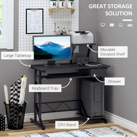 HOMCOM Computer Desk Executive Wooden PC Tray Table Home Office Workstation Black