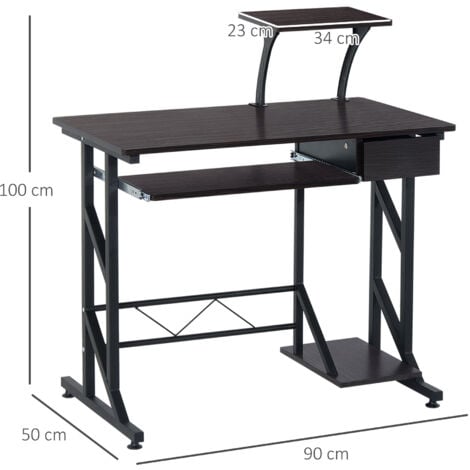 HOMCOM Computer Desk Executive Wooden PC Tray Table Home Office Workstation Dark brown