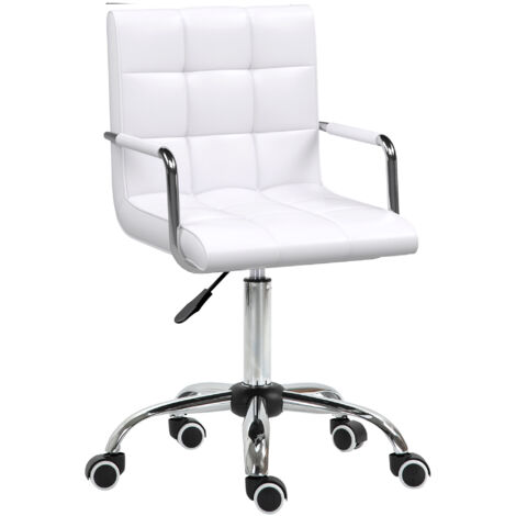 Office Chair Swivel Salon Stool, White Leather Office Desk Chair