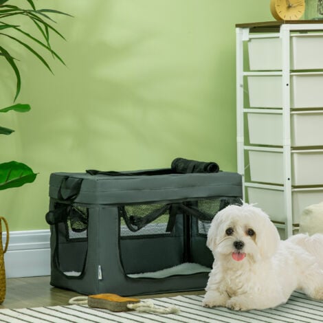 PawHut Foldable Pet Carrier, Portable Pet Travel Bag for Medium Dogs Grey
