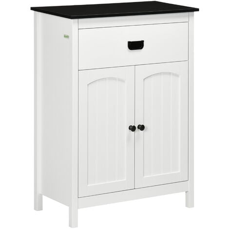 kleankin Bathroom Storage Unit with Drawer Double Door Cabinet Adjustable Shelf