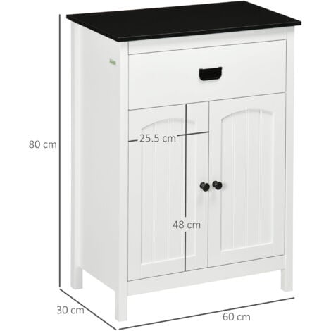kleankin Bathroom Storage Unit with Drawer Double Door Cabinet Adjustable Shelf