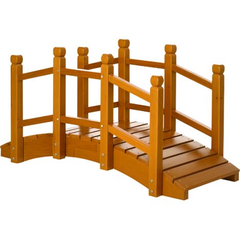Outsunny Garden Bridge with Safety Railings for Pond Creek Stream, Brown