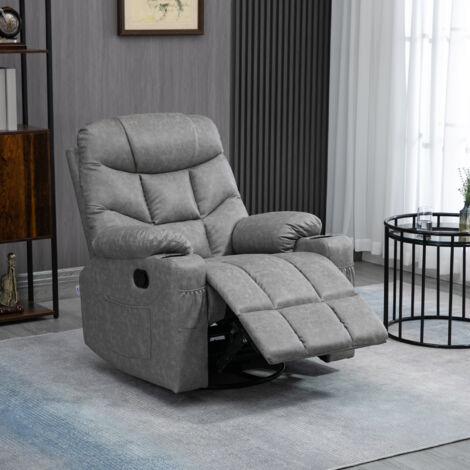 HOMCOM Manual Recliner Chair with Footrest, Cup Holder, Swivel Base ...