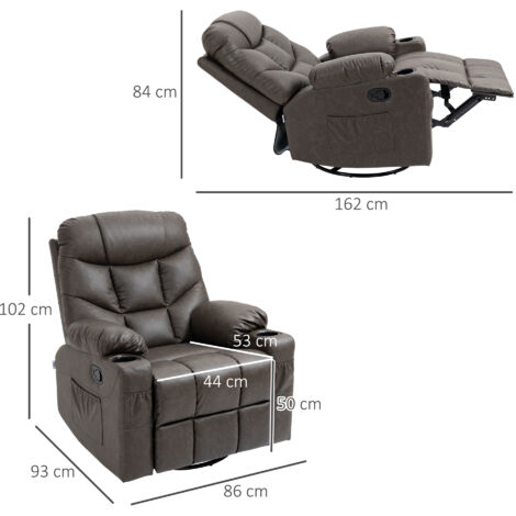 HOMCOM Manual Recliner Chair with Footrest, Cup Holder, Swivel Base Brown