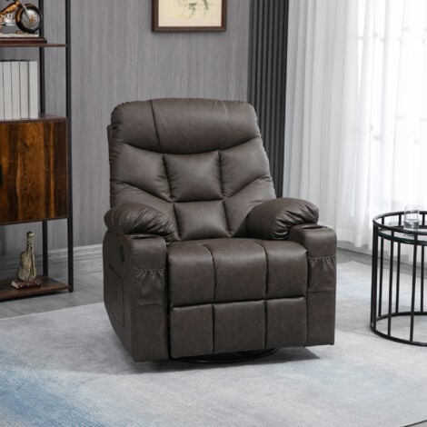 HOMCOM Manual Recliner Chair with Footrest, Cup Holder, Swivel Base Brown