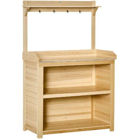 Outsunny Potting Bench Table Workstation w/ Galvanized Tabletop, Storage Shelf