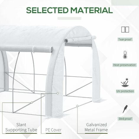 Outsunny Polytunnel Greenhouse Pollytunnel Tent w/ Steel Frame White 3m ...