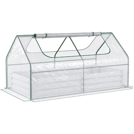 Outsunny Raised Garden Bed Planter Box with Greenhouse, Large Window Clear