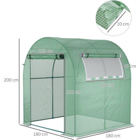 2.5 x 2m Walk-In Polytunnel Greenhouse with Roll Up Door Windows Green