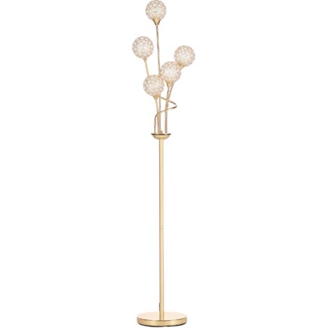 HOMCOM Modern Floor Lamp w/ K9 Crystal Shade, 5 Light, for Living Room Gold Tone