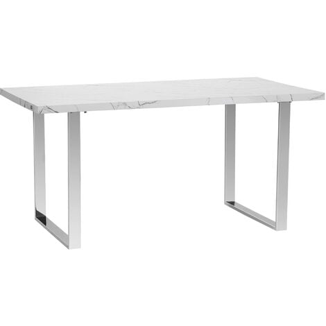 Modern Dining Table with Marble Effect Top Steel Legs for Living Room White