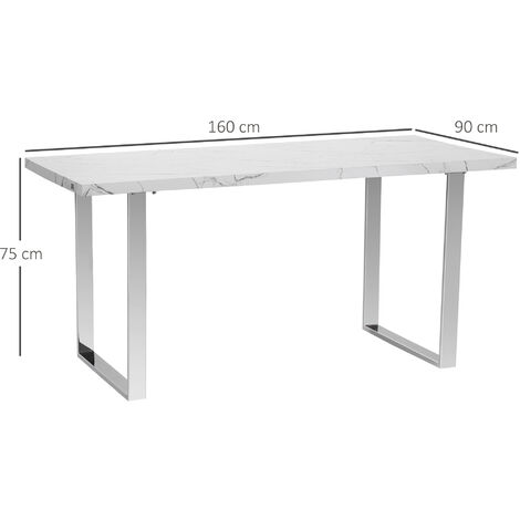 Modern Dining Table with Marble Effect Top Steel Legs for Living Room White