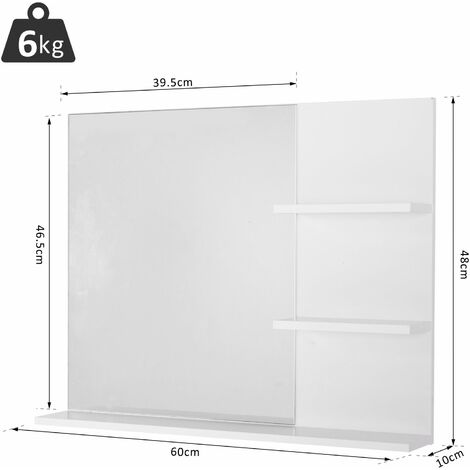 kleankin Bathroom Mirror Wall Mount Vanity Mirror with 3 Storage Shelves, White