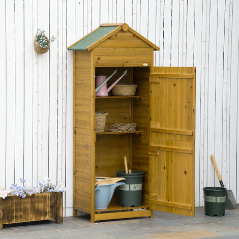 Outsunny Wood Garden Storage Shed Tool Cabinet w/ Roof Natural