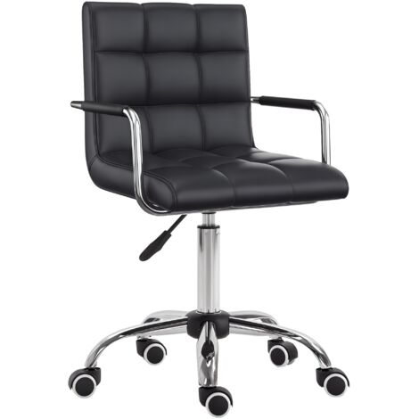 Vinsetto Mid Back PU Leather Home Office Chair Swivel Desk Chair with Arm, Wheel Black