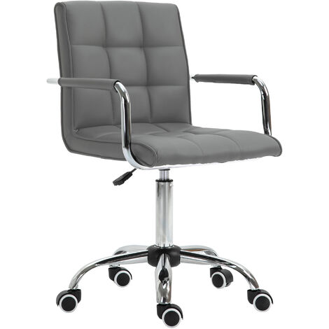 Vinsetto Mid Back PU Leather Home Office Chair Swivel Desk Chair with Arm, Wheel Grey