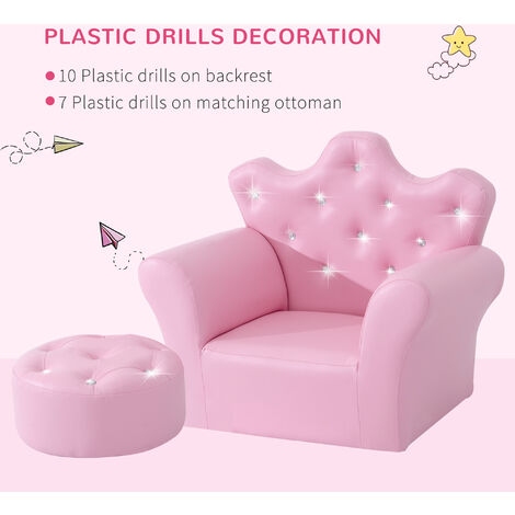 Homcom 2 Pcs Kids Sofa And Ottoman, Pink Leather Chair And Footstool
