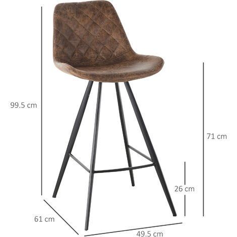 Set of 2 Bar Stools Padded Comfortable Steel Frame Footrest for Kitchen Brown