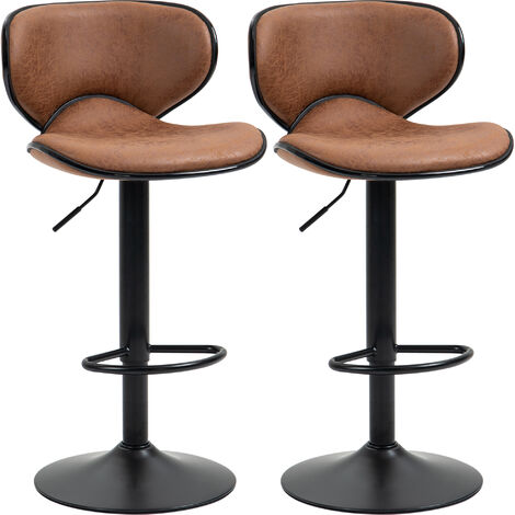 Vintage Bar Stool Set of 2 Faux Leather Adjustable Height Armless Chairs Brown (1/5)