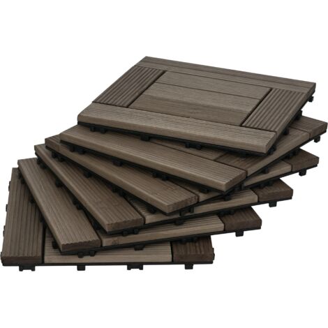 Outsunny 27 Pcs Wooden Interlocking Decking Tiles, 30 x 30 cm per piece, Grey