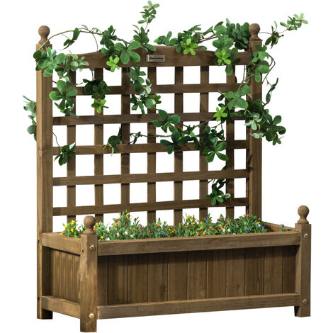 Outsunny Raised Garden Bed with Trellis Garden Planters Indoor Outdoor Brown