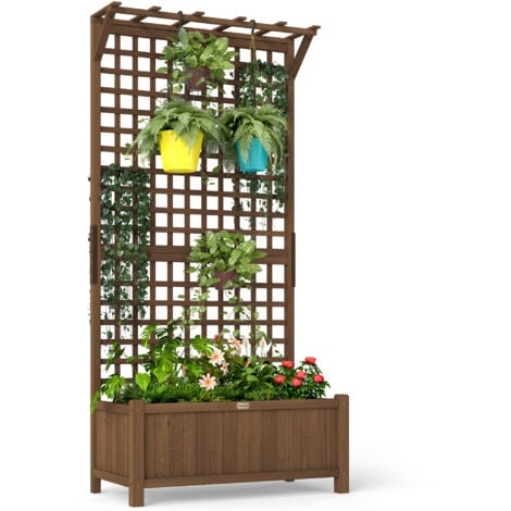 Outsunny Wood Planter with Trellis for Climbing Plants Vines Planter Box Brown