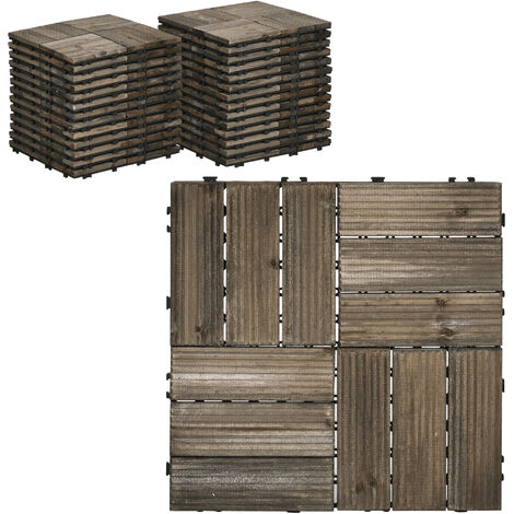 Outsunny 27 Pcs Wooden Decking Tiles, 30x30cm Decking Boards, 2.5㎡ Charcoal grey
