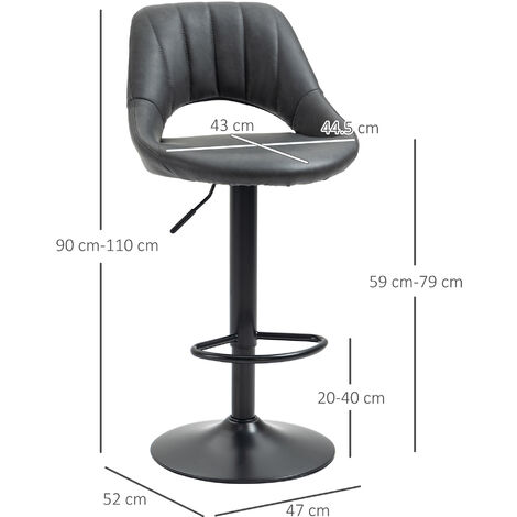 HOMCOM Barstools Set of 2 Adjustable Swivel Height Gas Lift PU Leather Chairs