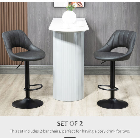 HOMCOM Barstools Set of 2 Adjustable Swivel Height Gas Lift PU Leather Chairs
