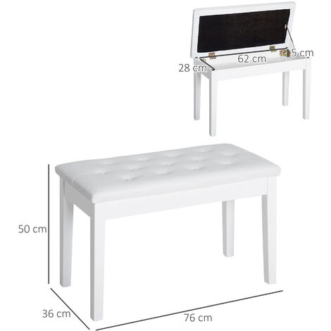HOMCOM Classic Piano Bench Padded Seat Makeup Stool Solid Wood Wooden White