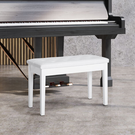 HOMCOM Classic Piano Bench Padded Seat Makeup Stool Solid Wood Wooden White