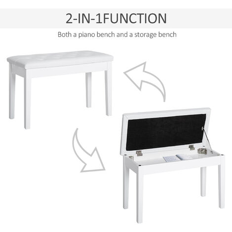 HOMCOM Classic Piano Bench Padded Seat Makeup Stool Solid Wood Wooden White