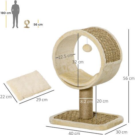 PawHut Small Cat Tree for Indoor Cats w/ Scratching Post, Tunnel, Toy - Beige