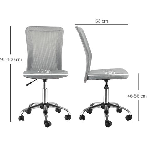 Vinsetto Armless Office Chair Ergonomic Height Adjustable Mesh Back Wheel Grey