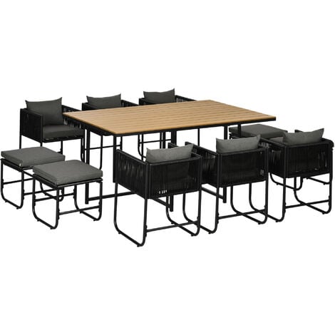 Outsunny Rattan Dining Set, Garden Table & Chair Sets w/ Space-saving Design