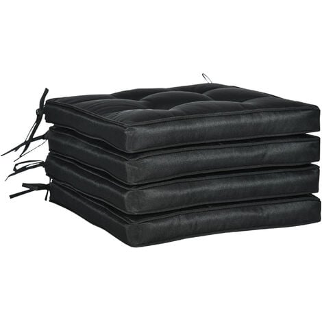 Outsunny 42 x 42cm Replacement Garden Seat Cushion Pad with Ties Black