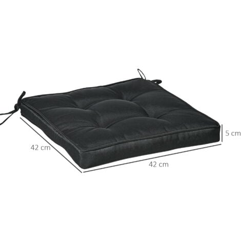Outsunny 42 x 42cm Replacement Garden Seat Cushion Pad with Ties Black