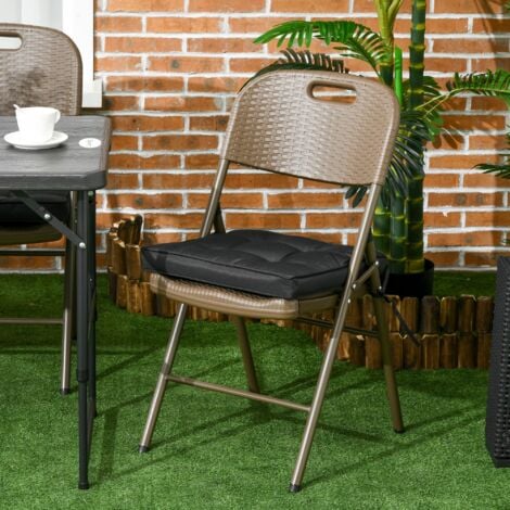 Outsunny 42 x 42cm Replacement Garden Seat Cushion Pad with Ties Black