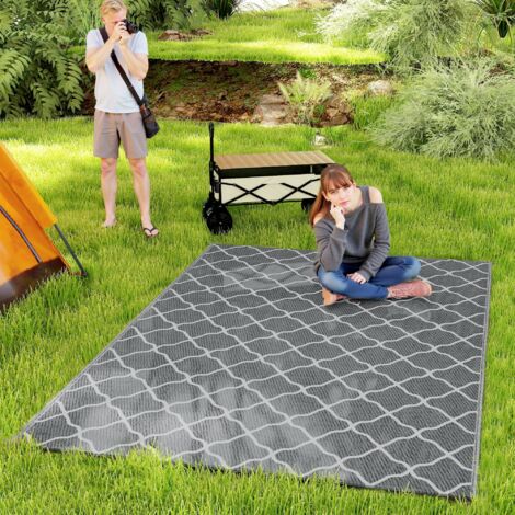 Outsunny Reversible Waterproof Outdoor Rug W/ Carry Bag, 182 x 274 cm Grey