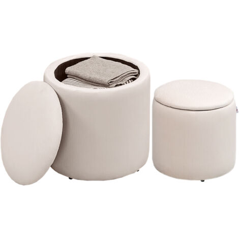 HOMCOM Modern Fabric Storage Ottoman with Removable Lid, Set of 2 White