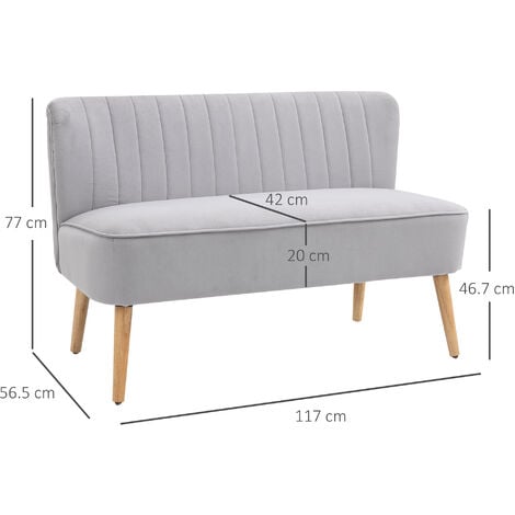 HOMCOM Modern Double Seat Sofa Compact Loveseat Couch Padded Velvet Wood Legs Grey