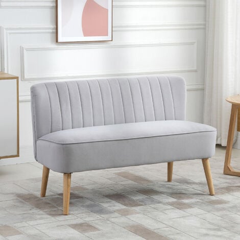 HOMCOM Modern Double Seat Sofa Compact Loveseat Couch Padded Velvet Wood Legs Grey