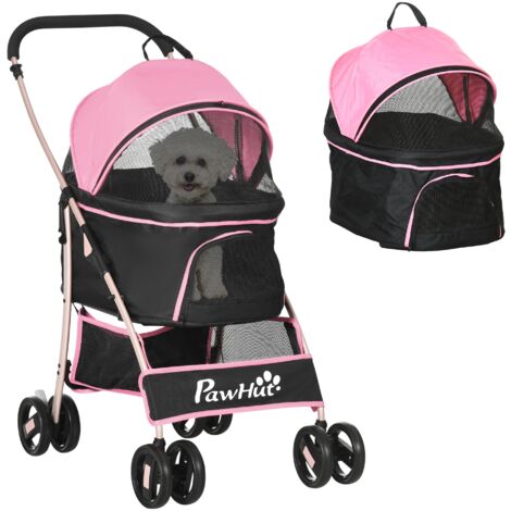 PawHut Detachable Pet Stroller, 3 In 1 Dog Carriage Foldable w/ Universal Wheels Pink