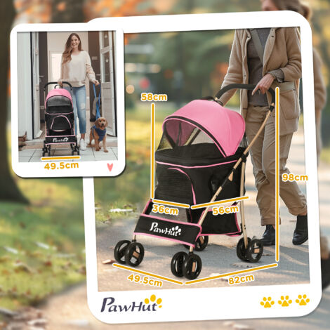 PawHut Detachable Pet Stroller, 3 In 1 Dog Carriage Foldable w/ Universal Wheels Pink