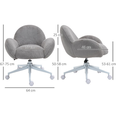 HOMCOM Fluffy Leisure Chair Office Chair with Backrest Armrest Wheels Grey